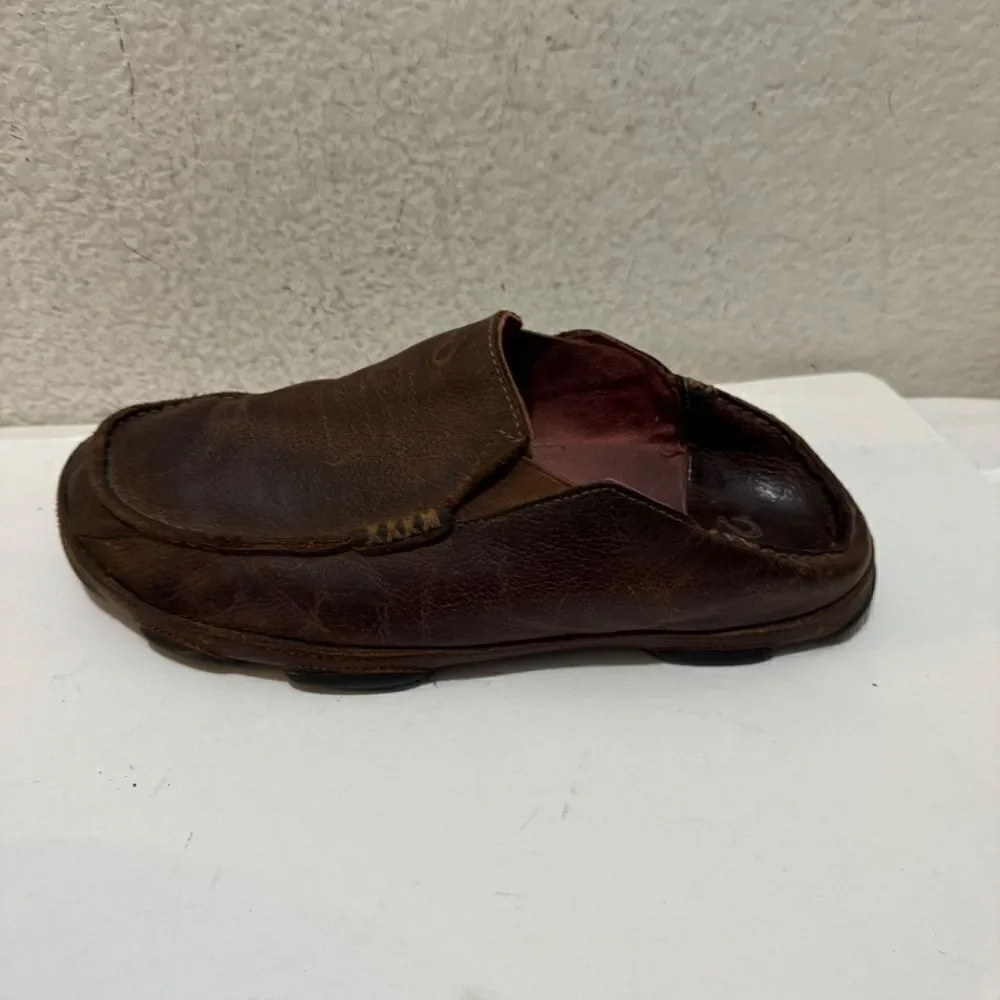 Olukai Moloa Dark Wood Dark Java Leather Slip On Shoes Men’s Size 9